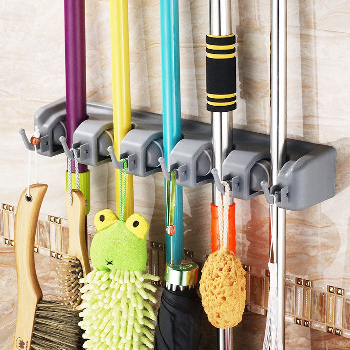 Wall-Mounted Broom & Mop Organizer